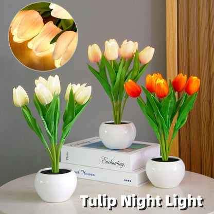 LED Tulip Flower Night Light Artificial Flowerpot Potted Plant Landscape Table Lamp Home Bedroom Living Room Decoration Gift Home - Tatooine Nomad