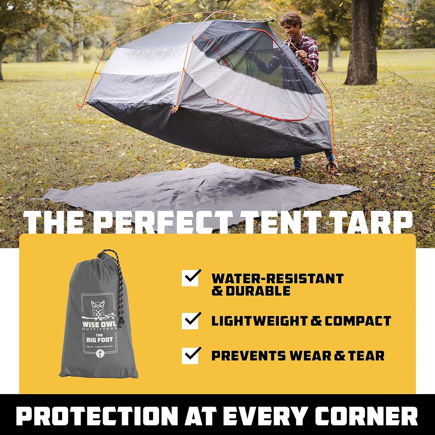 Camping Tarp Waterproof for under Tent - Camping Gear Must Haves W/Easy Set up Including Tent Stakes and Carry Bag - Medium Grey