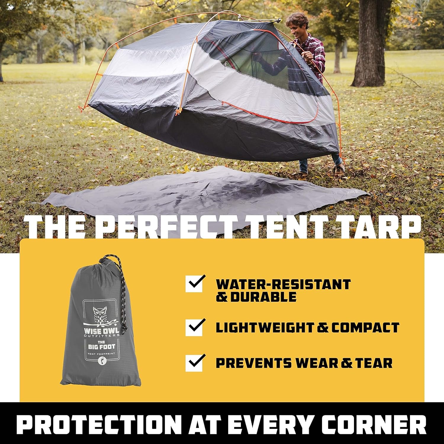 Camping Tarp Waterproof for under Tent - Camping Gear Must Haves W/Easy Set up Including Tent Stakes and Carry Bag - Medium Grey