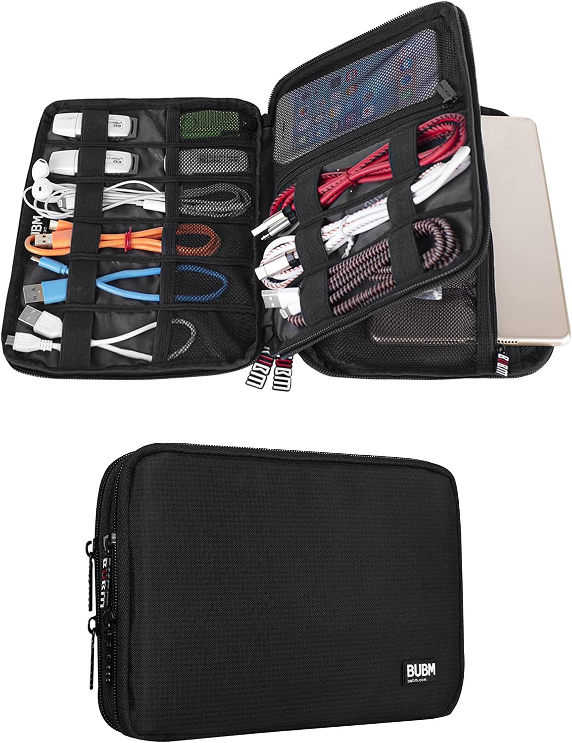 Double Layer Electronic Accessories Organizer, Travel Gadget Bag for Cables, USB Flash Drive, Plug and More, Perfect Size Fits for Ipad Mini (Medium, Black) - Tatooine Nomad