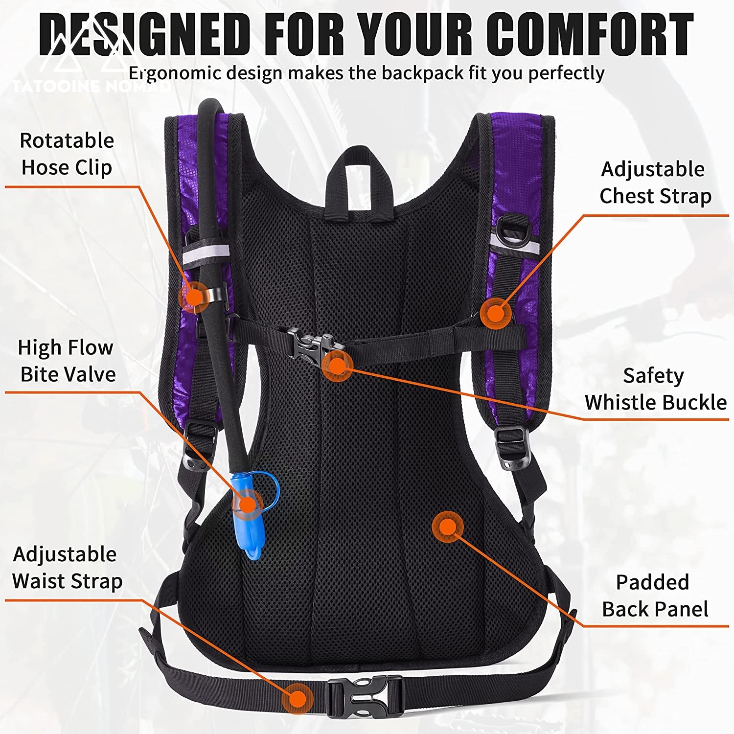 lightweight hydration pack with 2L bladder for outdoor activities - Tatooine Nomad